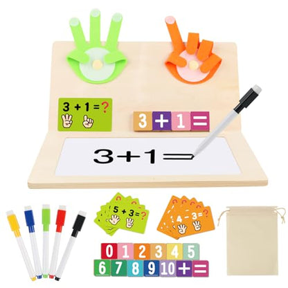 Number Blocks Toys for Kids Montessori Toys for 3 4 Years Old Learning Toys | Wooden Fingers Arithmetic Educational Math Manipulatives with Whiteboard 5-7 Boy Girl Preschool Activities Counting Game