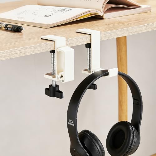 Foldable Headphone Stand Hanger Holder Under Desk Aluminum Alloy Headset Stand Fit for Gaming PC Accessories Universal Space Save Mount Clamp Hook Suitable for Xbox/PS4 Controller Office Computer Desk - color: White