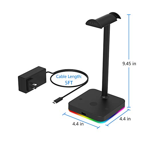 KAFRI RGB Headphone Stand with Wireless Charger Desk Gaming Headset Holder Hanger Rack with 10W/7.5W QI Charging Pad and QC 3.0 USB Port - Suitable for Gamer Desktop Table Game Earphone Accessories - color: Black
