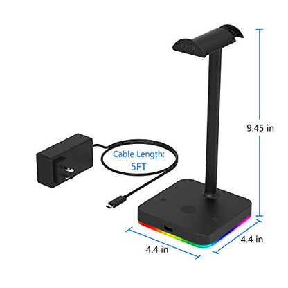 KAFRI RGB Headphone Stand with Wireless Charger Desk Gaming Headset Holder Hanger Rack with 10W/7.5W QI Charging Pad and QC 3.0 USB Port - Suitable for Gamer Desktop Table Game Earphone Accessories - color: Black