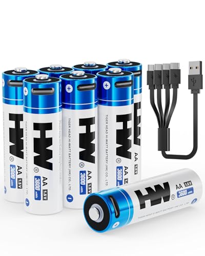 HW Double A Batteries Rechargeable 8 Pack, [1.5V, 3600mWh] AA Lithium Battery with USB-C Cable, Fast Charging, Chargeable Over 1000 Cycles，Built-in Chip Protection for Home and Office Devices - size: 8-Pack