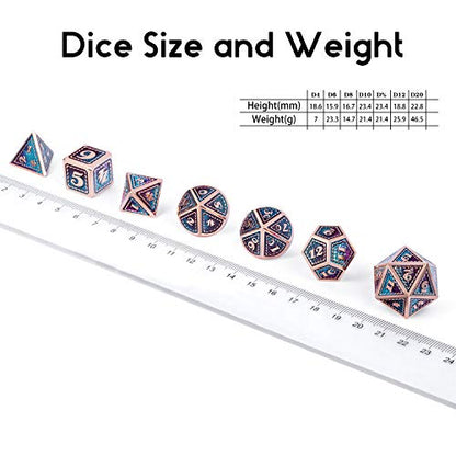 DNDND Metal D&D Dice Set,7 Pieces Dragon Scale Metallic D&D Die with Gift Metal Case for Dungeons & Dragon Game (Teal and Purple with Copper Edge) - color: Teal and Purple With Copper Edge