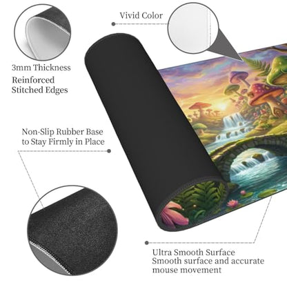 Mushroom Mouse Pad Gaming Desk Pad - 31.5x11.8 in Large Extended Mousepad, Non-Slip Rubber Base Mice Mat for Desk & Keyboard - color: 16