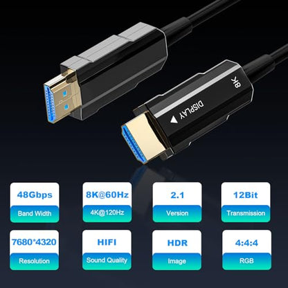 8K HDMI 2.1 Cable 75ft, Long Fiber Optic HDMI Cable, Ultra High Speed Thin HDMI Cord, 48Gbps, 8K@60Hz 4K@120Hz, Dynamic HDR, Dolby, HDCP 2.2&2.3, 3D, for HDTV Monitor Game Laptop Home Theatre - size: 75ft/22.5m