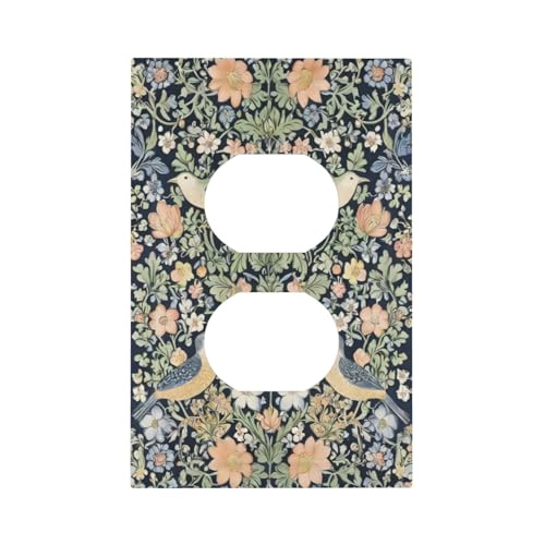 Decorative Outlet Covers Rustic Morris Birds Green Leaf Flower 1 Gang Duplex Light Switch Cover Plate Wall Plates for Electrical Outlets Switchplate Faceplate for Country Bedroom Home Decor - color: Green Morris Birds, size: 1 Gang Duplex