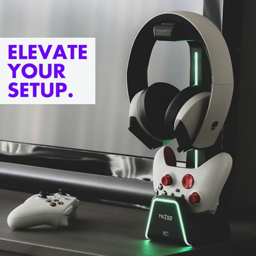Tilted Nation 3 in 1 Gaming Headset and Controller Stand for PS5 and Xbox Series X Charging Station - Game Controller Holder and Headphone Stand for Desk with PlayStation and Xbox Magnetic Charger - color: Black