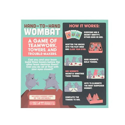 Exploding Kittens Hand to Hand Wombat, 3-6 Players, Age 7+ | Build towers with your eyes closed, spot the secret saboteurs, and vote out the Wicked Wombats before they wreck it all!