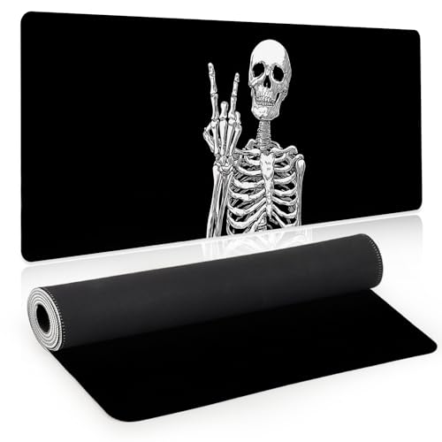 Large Gaming Mouse Pad, Human Skeleton Big Mousepad, XL Extended Desk Mat Non-Slip Rubber Base, Stitched Edges Computer Keyboard Mat for Office, 31.5x11.8in, Black and White Skull - color: Skeleton