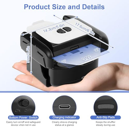 BEE&FLOWER Card Shuffler 2600mAh Rechargeable Auto-Stop Automatic Card Shuffler Low Noise Fits 1-2 Decks Compatible with Poker, UNO, Blackjack, Phase 10 | Black & White