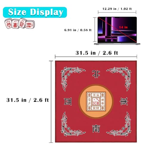 Mahjong Mat, Mahjong Table Mat for Tile Game, 31.5 in x 31.5 in Anti Slip and Noise Reduction Table Cover for Poker Card Board and Dominoes(Red) - color: C-red