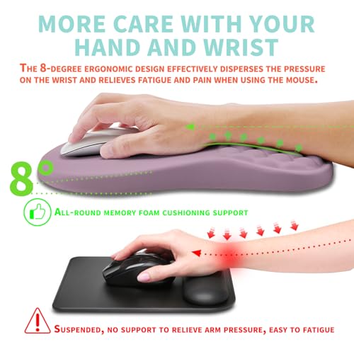 Ergonomic Mouse Pad Wrist Support with Memory Foam Massage Bulge, Carpal Tunnel Pain Relief Mousepad Wrist Rest for Mouse(12x8 inch, Purple) - color: Kg024-purple
