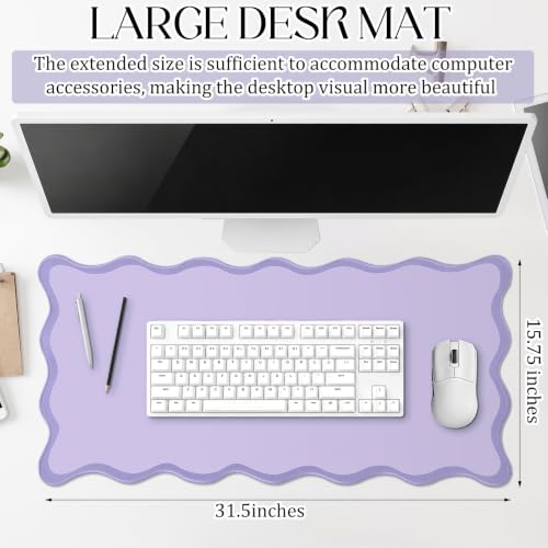 Hahafelt Scalloped Desk Mat Large Desk Pad Cute Coquette Table Mat Back to School Preppy Table Make up Pad Nonslip Graduation Gift with Stitching Waterproof Gaming(Purple,31.5 x 15.8 Inches) - color: Purple, size: 31.5 x 15.8 Inches