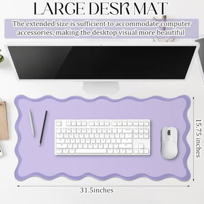 Hahafelt Scalloped Desk Mat Large Desk Pad Cute Coquette Table Mat Back to School Preppy Table Make up Pad Nonslip Graduation Gift with Stitching Waterproof Gaming(Purple,31.5 x 15.8 Inches) - color: Purple, size: 31.5 x 15.8 Inches