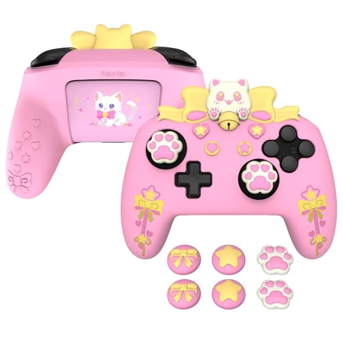 PlayVital Sweetheart Kitty Silicone Skin Compatible with Nintendo Switch Pro Controller Kawaii Anti-Slip Cover, Switch Pro Controller Joystick Grips & Protective Silicone Case - Pink - color: Pink