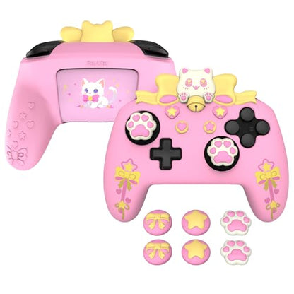 PlayVital Sweetheart Kitty Silicone Skin Compatible with Nintendo Switch Pro Controller Kawaii Anti-Slip Cover, Switch Pro Controller Joystick Grips & Protective Silicone Case - Pink - color: Pink