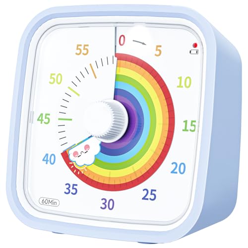 Rainbow Visual Timer for Kids, 60-min Countdown Timer, Light Blue | Protective Case, No Ticking, Mute and Ringing Alarm Available, Time Management Tool, Low Power Reminder, for Study,Game,Work - color: Light Blue Rainbow