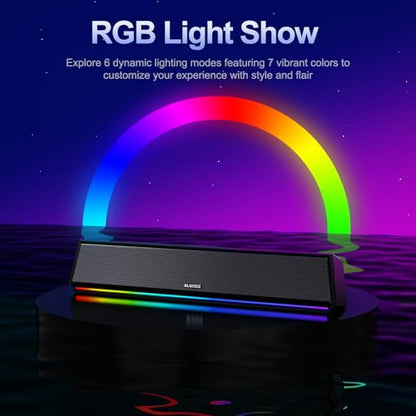Bluedee Computer Speakers for Desktop PC, Bluetooth & USB PC Sound Bar RGB | USB-A/C Audio and Power, 10W PC Speakers, Wired Plug-and-Play, Desktop Speakers for PC, Laptops, Tablet