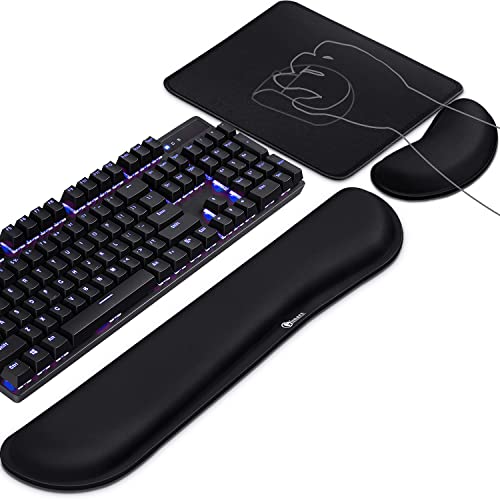 Gimars 3Pcs Memory Foam Keyboard Wrist Rest, Mouse Pad Wrist Support for Easy Typing Pain Relief, Ergonomic, Comfortable Keyboard Mouse Pad Set for Computer, Laptop, Home & Office - color: Gray, size: 3-piece set (keyboard rest+mouse rest+coaster)