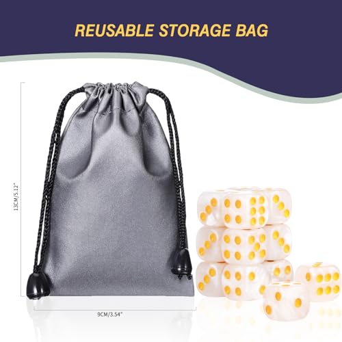 24 of Pack 16MM 6 Sided Dice Set,Pearl Pattern D6 Game Dice Set, 6 Sided Standard Dices for Yahtzee, Bunco or Teaching Math,with Portable Dice Pouch(White Pearl) - color: 16mm White Pearl