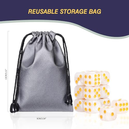 24 of Pack 16MM 6 Sided Dice Set,Pearl Pattern D6 Game Dice Set, 6 Sided Standard Dices for Yahtzee, Bunco or Teaching Math,with Portable Dice Pouch(White Pearl) - color: 16mm White Pearl