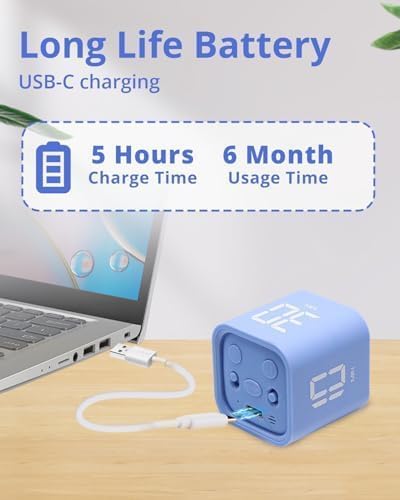 Productivity Timer Flip Gravity Sensor Cube Timer Countdown & Countup,Mute & Vibrate & Sound，5/10/30/60min & Custom Timing, Perfect for ADHD,Work,Learning,Kitchen Cooking (1Blue) - color: Blue