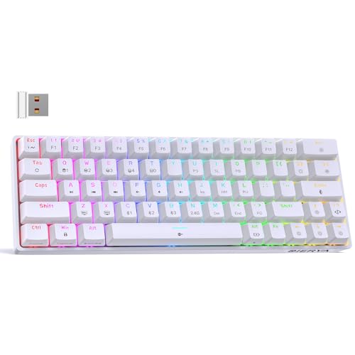 DIERYA DK63 60% Wireless Mechanical Gaming Keyboard | Bluetooth/2.4G/Wired Keyboard | RGB Backlit Compact 63 Keys Mini Office Keyboard | with Red Switch | for Windows Laptop PC Gamer Typist-White - style: White/Red Switches