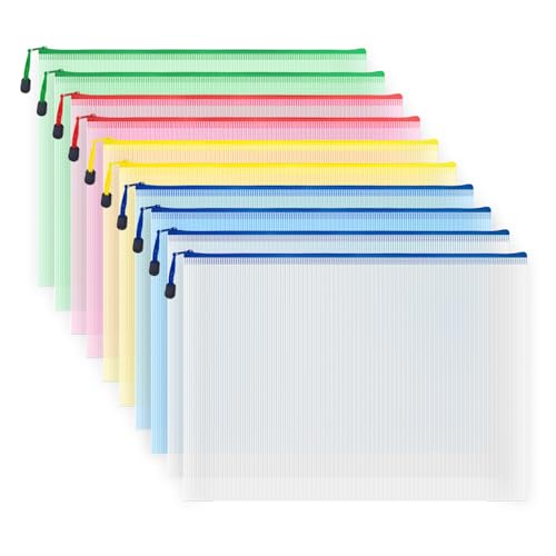 10 Pcs Zipper File Bags, Waterproof Plastic Mesh Pouch for Office School, Board Game Storage Bags (A3 Size 16.9''x12'', Multicolored) - color: Multicolored, size: A3 Size 16.9 x 12 inch