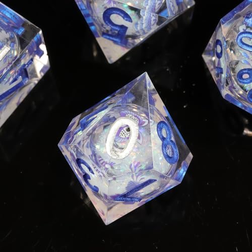 DND Polyhedral Resin Dice Set, 7 Pcs for Dungeons and Dragons RPG Table Games, Sharp Edge, D4 D6 D8 D10 D12 D20 - color: Starlit Ice