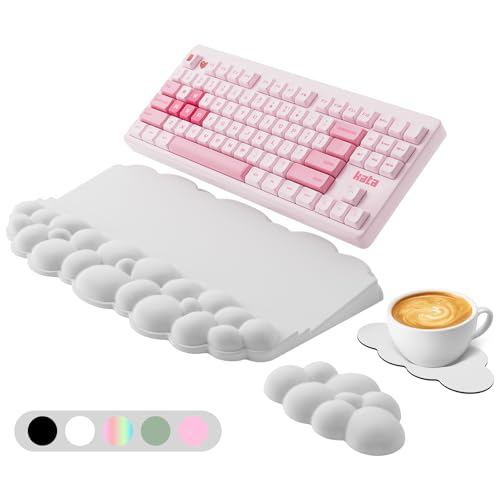 Ergonomic Wrist Rest for Keyboard and Mouse, Cloud Keyboard Stand Pad | Soft Memory Foam Keyboard Riser Holder with Wrist Pad, Easy Typing, Pain Relief, Comfort for Office, Work, Gaming - White - color: White