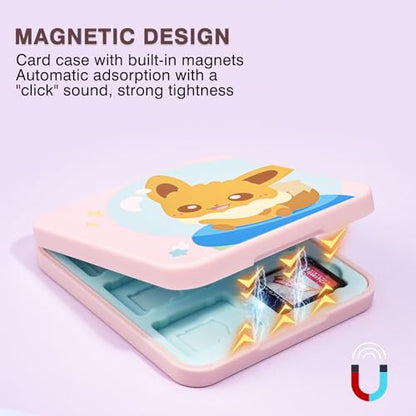 DLseego Cute Fox Game Case For Switch Lite / Switch / Switch OLED, 12 Slots Game Cards Holder and 12 Micro SD Card Slots, Portable Game Card Storage Cartridge Box - color: F Pink
