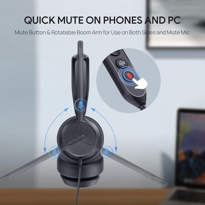 Yealink UH42 USB-C/A Wired Headset,AI Noise Cancelling Mic,in-Line Controls | Teams/Zoom Certified, Dual-Ear Headphones, Plug & Play for PC/Laptop/Phone,7ft Cable, Dynamic EQ, Call Center, Hybrid Work