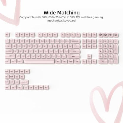Womier Low Profile Keycaps, Jelly Pink Keycaps, Shine Through Key caps | 127 Keys Custom Keycaps for Mechanical Keyboard 60% 65% 75% 80% 100% Cherry Gateron MX Switches - color: A-Pink
