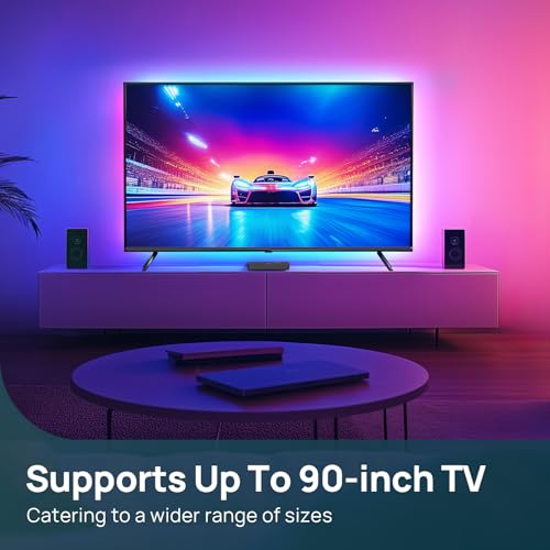 Linkind AI Sync TV Backlight Kit, HDMI 2.0 LED Strip with Decor Lighting for Home, Sync to Movie/Game/Music, 4K@60Hz for 27-90 inch TVs, Compatible with Alexa and Google Assistant