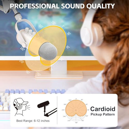 ZealSound Gaming Microphone for PC, USB Podcast Microphone with Noise Reduction, Mute & Gain Control, Zero-Latency Monitoring, Echo Control, Boom Arm, for Mac, iPhone, Stream, YouTube, TikTok (White) - color: White