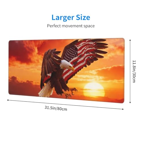 Large Gaming Mouse Pad Desk Mat, American Flag Eagle Extended Keyboard Mouse Pad Mousepad with Non-Slip Base and Stitched Edge Mouse Mat Desk Pad Mouse Pads for Desk Home Office, 31.5 x 11.8 - color: American Flag Eagle