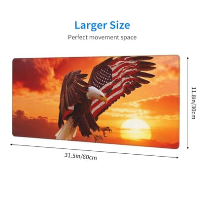 Large Gaming Mouse Pad Desk Mat, American Flag Eagle Extended Keyboard Mouse Pad Mousepad with Non-Slip Base and Stitched Edge Mouse Mat Desk Pad Mouse Pads for Desk Home Office, 31.5 x 11.8 - color: American Flag Eagle