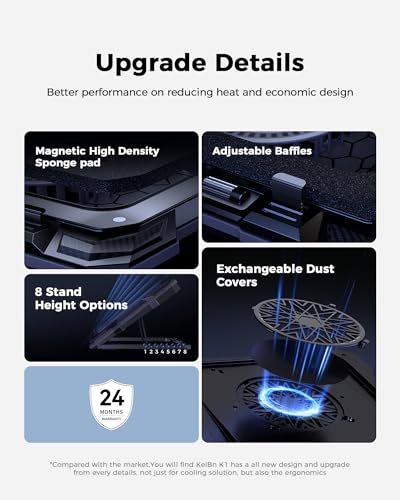 KeiBn Gaming Laptop Cooling Pad, Laptop Cooling Stand with 5.5inch External Cooling Fan, Rapid Cooling Laptop 15.6-19.3inch, Infinitely Variable Speed, 8 Height Stands, 4 USB Ports, Blue - color: RGB