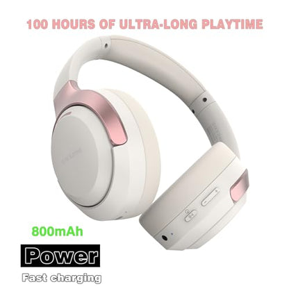 LC30Pro Hybrid Active Noise Cancelling Headphones, 100H Playtime Bluetooth Headphones, HiFi Audio Wireless Headphone with Foldable Design (Beige White), Gifts - color: Beige White