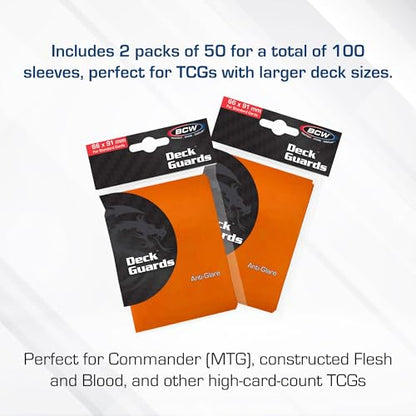 BCW Deck Guard - Double Matte Orange Card Sleeves | Acid-Free, Archival-Safe, No PVC | Anti-Glare Matte Finish | Fits Standard 2½" x 3½" Game Cards | Durable Deck Protector Sleeves | 100 Ct - color: Orange