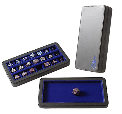 Forged Dice Co. Reliquary Standard Divided Dice Case with Dice Tray for Polyhedral Dice Sets - 21 Felt-Lined Chambers - Magnetic Lid Closure - Metal Dice Storage Box - Blue - color: Blue