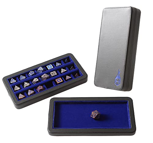 Forged Dice Co. Reliquary Standard Divided Dice Case with Dice Tray for Polyhedral Dice Sets - 21 Felt-Lined Chambers - Magnetic Lid Closure - Metal Dice Storage Box - Blue - color: Blue