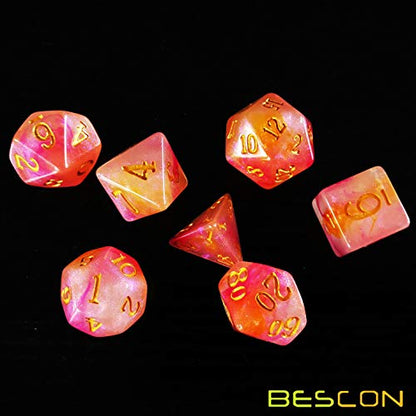 Bescon Magical Stone Dice Set Series, 7pcs Polyhedral RPG Dice Set RoseQuartz, Black Tinbox Packing - color: Rosequartz in Tinbox