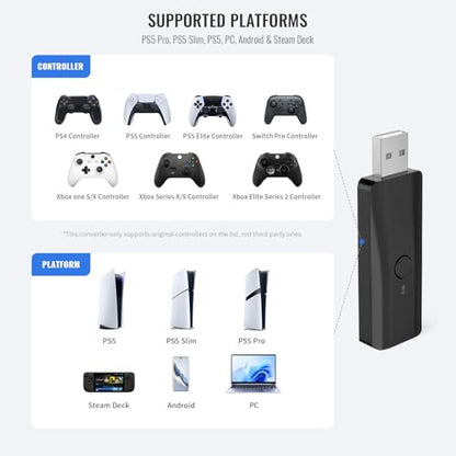 JDDWIN LED Wireless Gaming Controller for PS5 PS5 Bluetooth Wireless Controller Adapter
