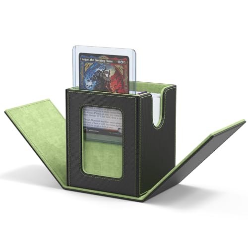 ZLCA MTG Deck Box with Commander Window Display, Trading Card Storage Box Holds 100 Double-Sleeved Cards Suitable for TCG/CCG/PTCG/EDH/Magic/Sport Cards (Black&Green) - color: A1-Black& Green, size: B-Vertical-Commander