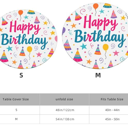Famame Happy Birthday Hat Banner Round Fitted Tablecloth with Elastic Protector Table Kitchen Dinner Waterproof Oil-Proof Table Covers Fits 40"-44", Small - color: Happy Birthday Hat Banner, size: Small (40"-44")