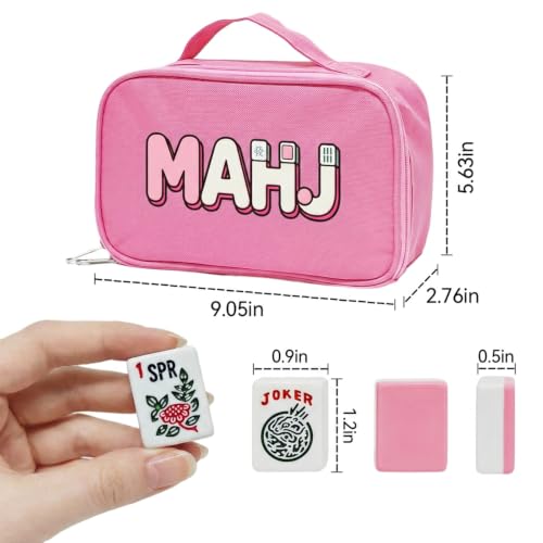 American Mahjong Tile Set, 166 Pink Mahjong Tiles with Carry Bag | 1.2-Inch Engraved Tiles, Melamine, Durable, Portable, with Mahjong Bag & 3 Dices for Travel, Family Game Nights, and Gifting - color: Pink