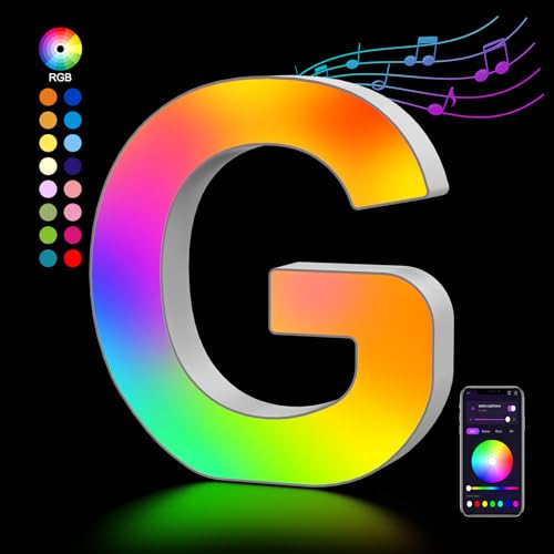 OJQ Light Up Letters LED Letter Marquee Letters Room Decor | Music Sync Color Change Christmas Birthday Gifts for Girl Home Decorations Birthday Gift for Women Gifts for Teens-G - style: Letter-G