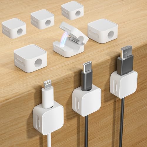 9 White Magnetic Cable Clips,Under Desk Cable Management,Cord Holder for Nightstand Home Office Car Phone Wall,2025 Adhesive Cord Organizer[0.45" in Ht Save Space/Versatile for Wire Up to 0.27" OD] - color: White, size: 9pack
