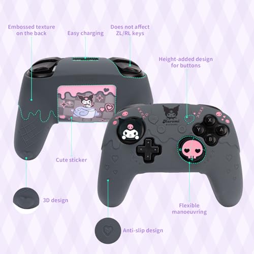 Cute Sanlio Controller Skin for NS Pro, Soft Silicone Protective Cover Case for Nintendo Switch Pro Controller with 1Touch Pad Sticker & 2 Thumb Grip Caps - (Skull & Troublemaker Rabbit)