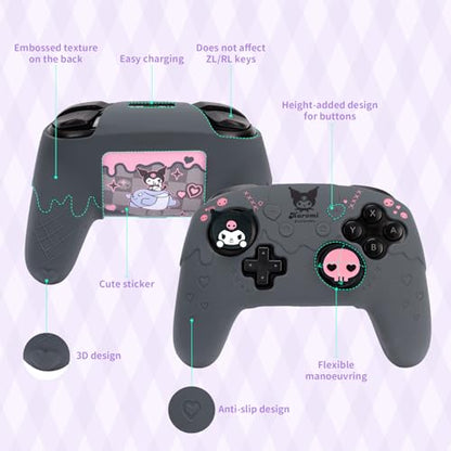 Cute Sanlio Controller Skin for NS Pro, Soft Silicone Protective Cover Case for Nintendo Switch Pro Controller with 1Touch Pad Sticker & 2 Thumb Grip Caps - (Skull & Troublemaker Rabbit)